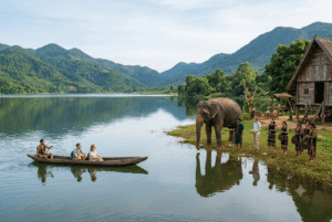 Vân long Elephants, du khách có thể trải nghiệm với voi, thưởng thức ẩm thực Tây Nguyên, chèo thuyền độc mộc và khám phá đời sống địa phương quanh Hồ Lắk.
